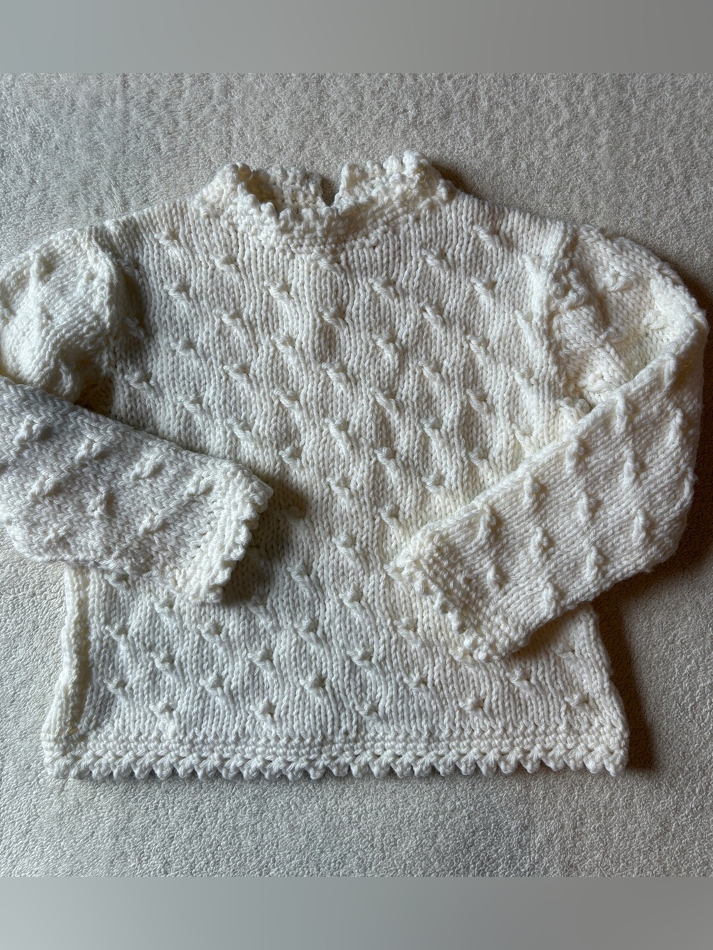 Vintage Handmade Winter White Sweater, Size 2/3T. Beautiful Vintage Buttons